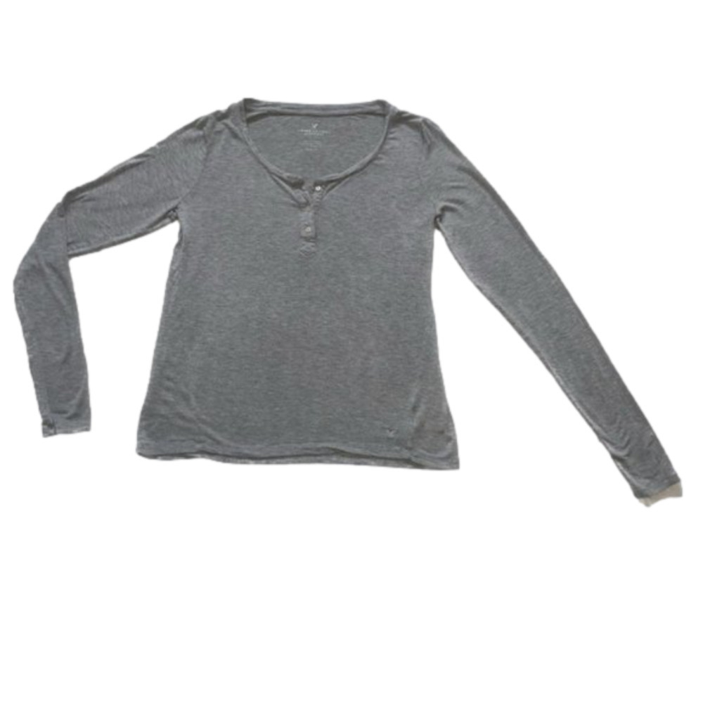 American Eagle Quarter Button Up Long Sleeve Shirt | Colour: Gray | Size: Small